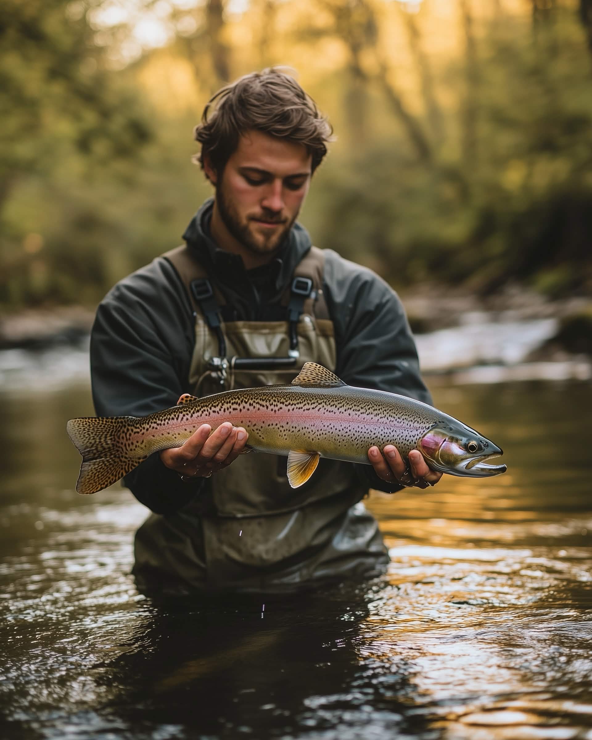 Angler holding rainbow trout